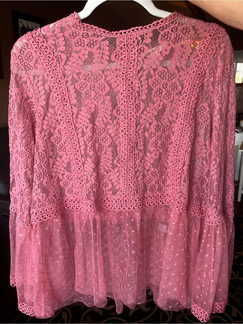 Indigo Thread Co. Romantic Pink Lace Peplum Blouse XL
